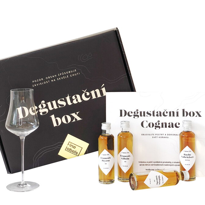 Degustační box Cognac XO 4x 0,04 l + sklenice