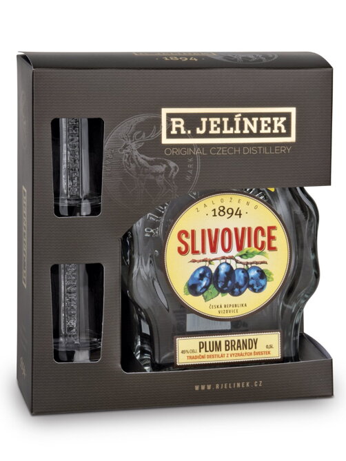 R. Jelínek Slivovice + 2 sklenice