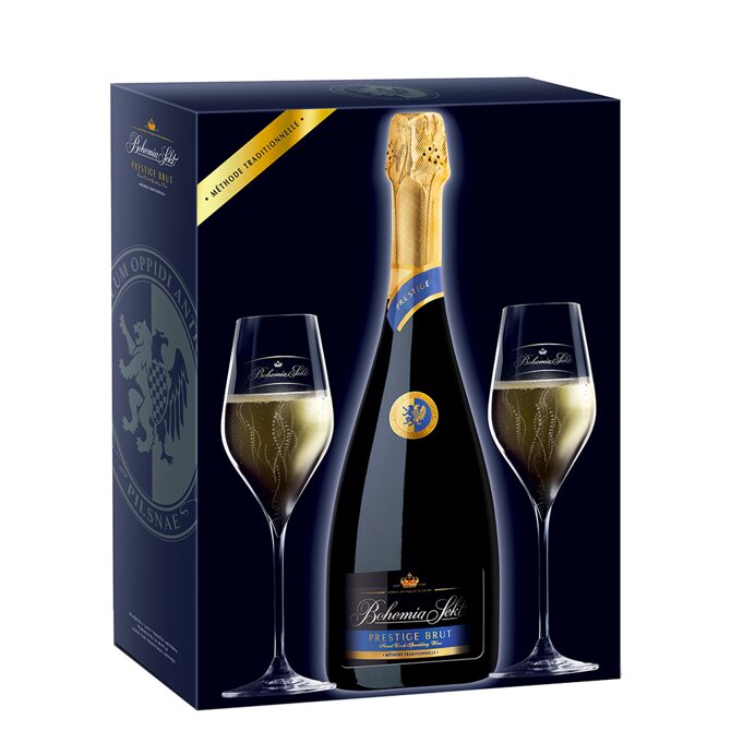 Bohemia Sekt Prestige Brut + 2 skleničky