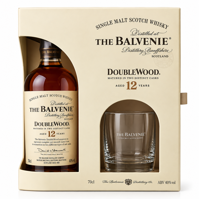 Balvenie DoubleWood 12 Years Old se sklenicí