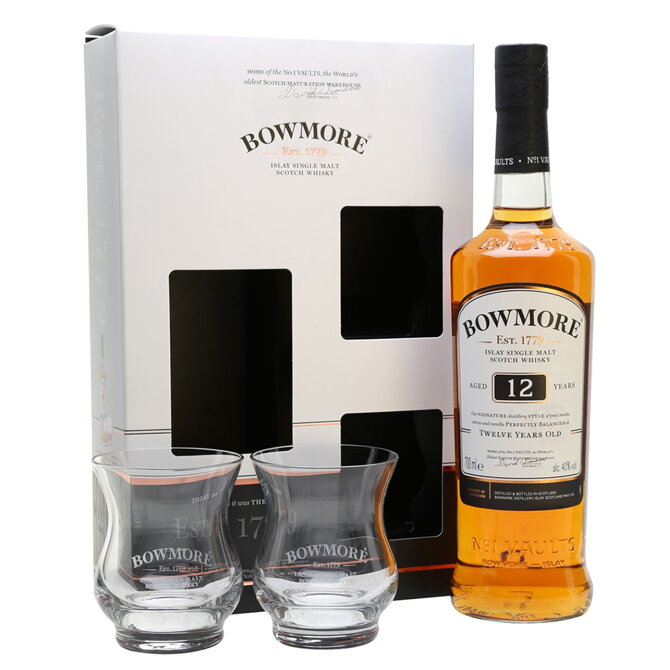 Bowmore Aged 12 Years + 2 sklenice