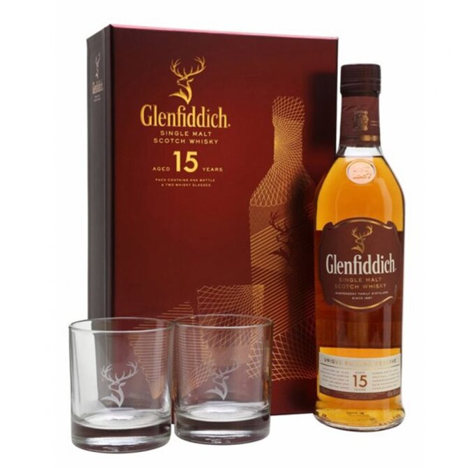 Glenfiddich 15 Years Old + 2 sklenice